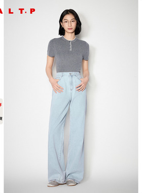 SALT.P可颜2025夏季新款浅蓝色透气棉质牛仔裤女直筒阔腿裤