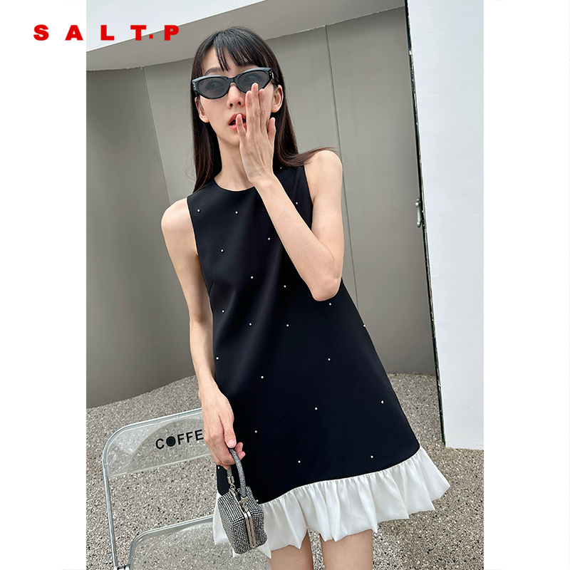 SALT.P可颜2025夏季新品钉珠花边无袖连衣裙短款背心裙