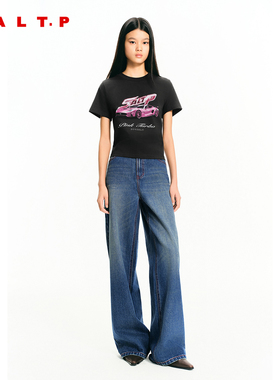 SALT.P可颜灰色赛车印花正肩短袖T恤女短款2026春新款AC36160040