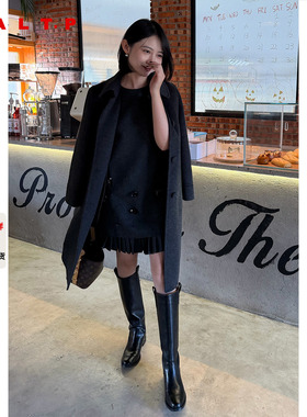 SALT.P可颜灰色钉珠毛呢无袖连衣裙背心裙2025冬新款AC35505010