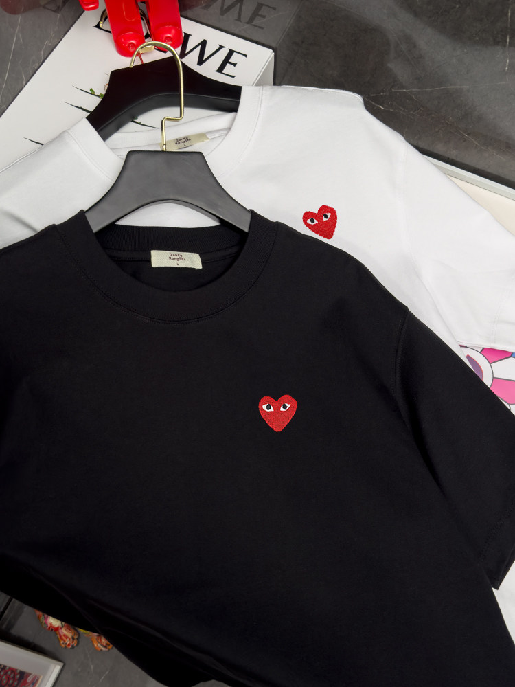 Áo thun ngắn tay cotton nguyên chất dày dặn cao cấp dành cho nam nữ mùa hè thời trang cặp đôi thời trang hợp thời trang hàng hiệu áo sơ mi nửa tay thêu trái tim hợp thời trang