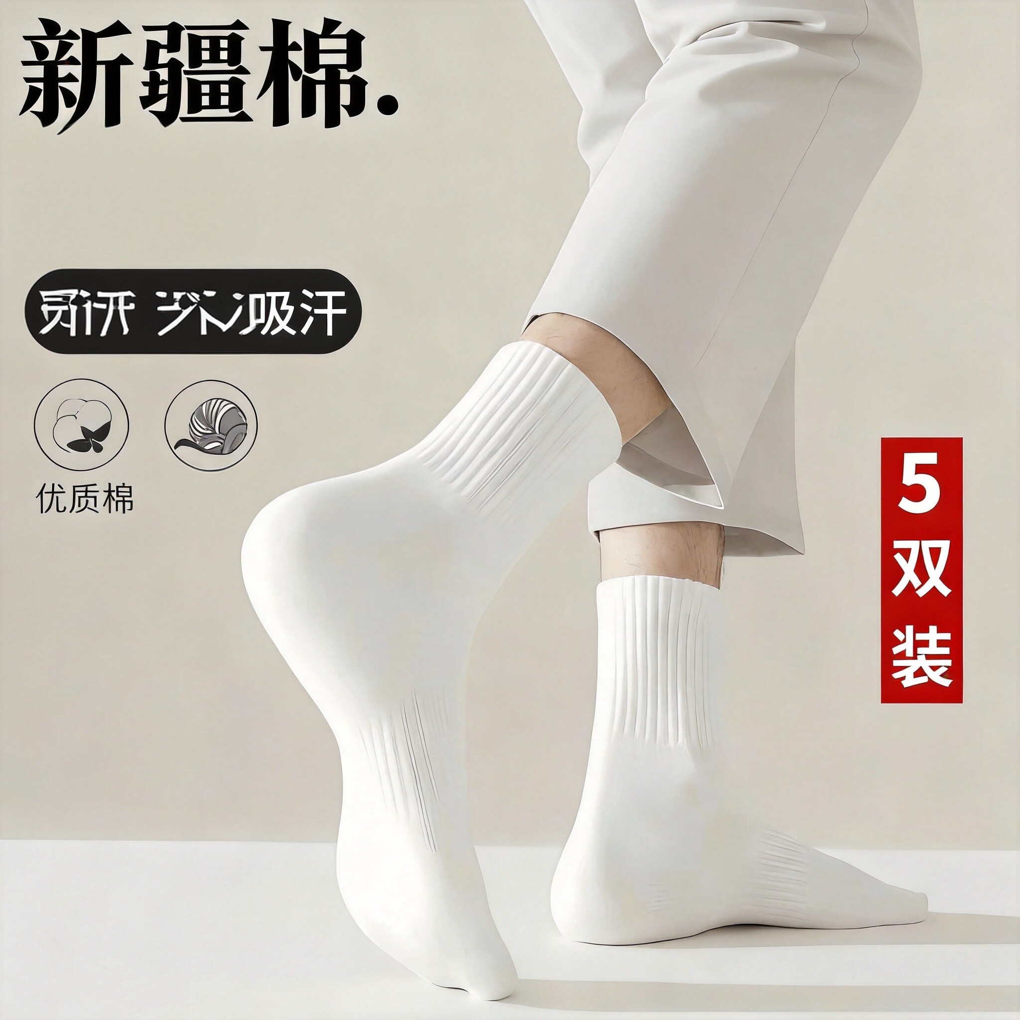 新疆棉中筒袜吸汗透气四季运动