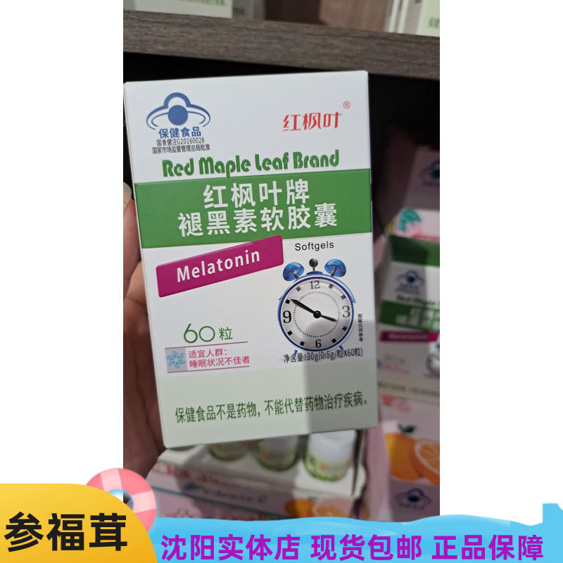 红枫叶牌褪黑素软胶囊(60粒/1瓶) 东北参茸市场保健食品包邮