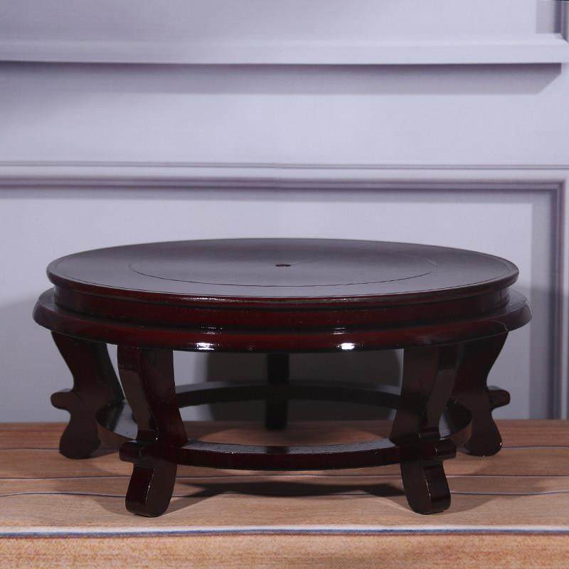 高脚圆形木质底座陶瓷花瓶盆景鱼缸花钵家俱石头佛像木托架摆件