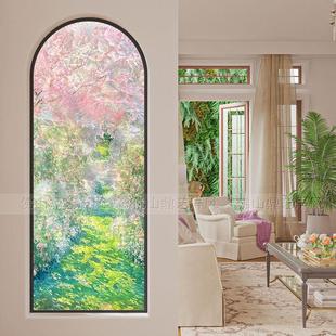 现代简约手工掐丝珐琅彩艺术玻璃不锈钢旋转屏风隔断玄关客厅酒店