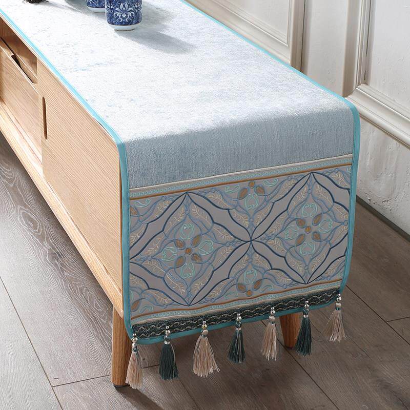 新中式电视柜盖布刺绣轻奢餐柜桌布长条鞋柜桌垫桌布桌面保护垫