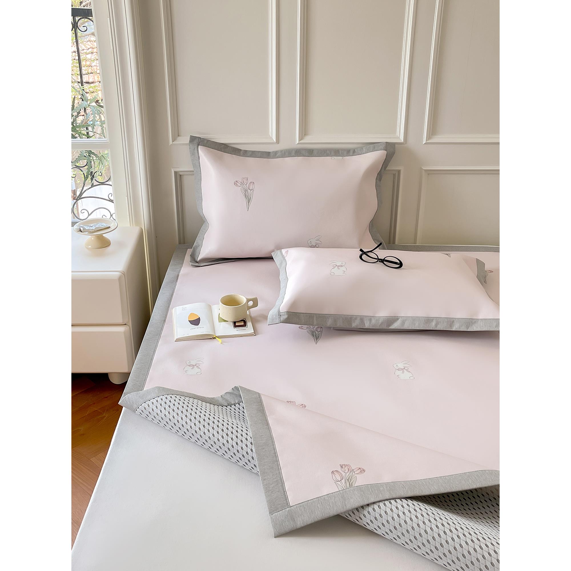 a组夏季赛少女粉色冰丝软垫三件套床单1.5米1.8米空调软垫