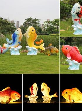 仿真鲤鱼雕塑户外公园庭院水池装饰玻璃钢金鱼发光鱼锦鲤摆件模型