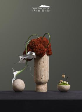 天青苔绿 隐奢大理石苔藓花艺摆件 样板间酒店书房玄关花艺花器