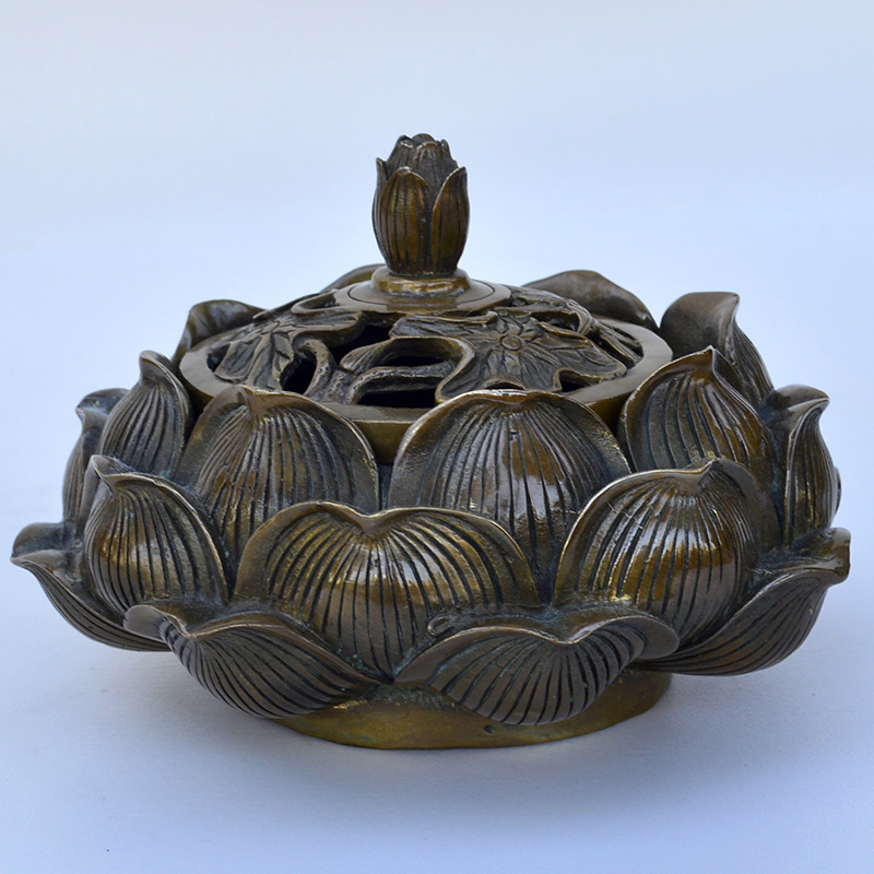 铜雕金属工艺品商务办公家莲花香炉微景观摆件