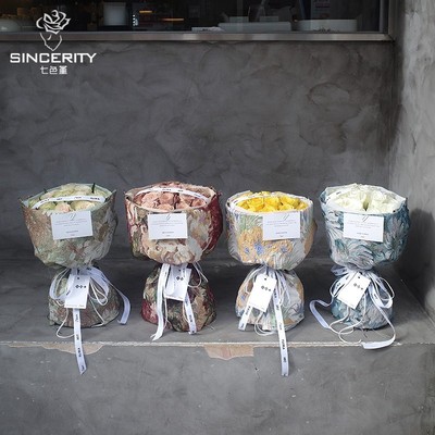 七色堇布艺复古油画布圆形花束diy包花纸花艺花店资材鲜花包装纸