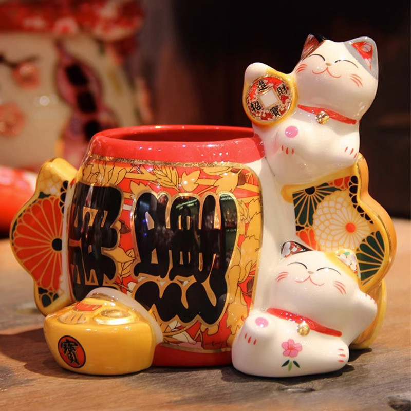 招财开运摆件招财猫摆件毕业互勉生日创意礼品陶瓷笔筒笔筒