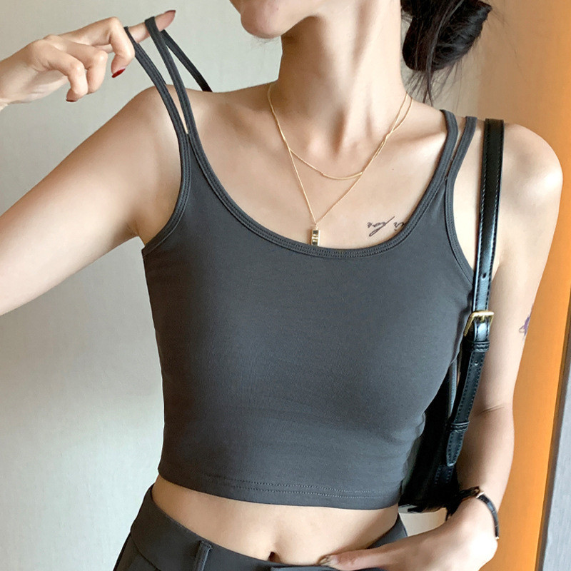 夏季纯棉修身吊带背心马甲女外穿带胸垫美背抹胸一体内搭打底上衣