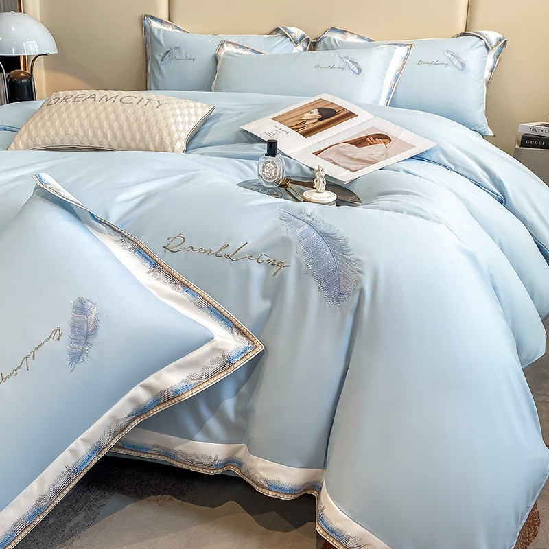 床上四件套轻奢水洗棉春夏季冰丝床单被套罩高级感丝滑