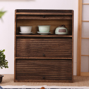 实木茶杯收纳架置物博古架茶壶架桌面防尘茶具卷帘门收纳茶柜茶架