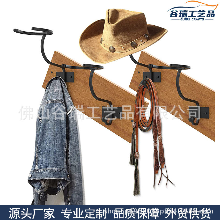 牛仔帽架质朴架帽子架壁挂式衣帽架西部牛仔收纳架马蹄形状帽木质