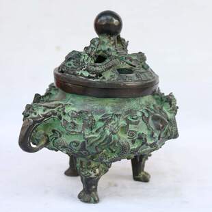 古玩杂项百铜器仿古工艺品铜熏香炉摆件青铜批发寿龙香炉