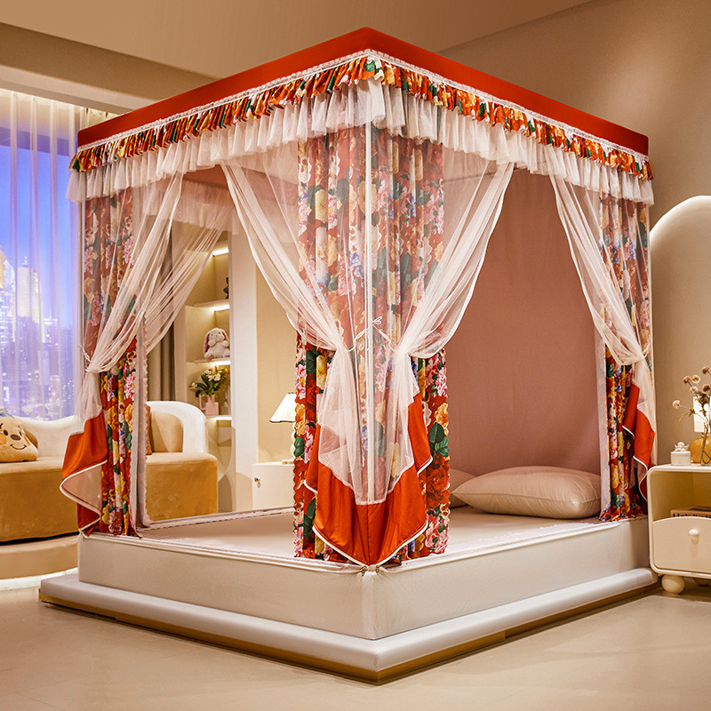 双层坐床式蚊帐印花韩版家用床幔儿童防摔遮光防尘蚊帐
