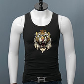 宽肩夏季 大码 宽松印花纯棉无袖 男士 打底青年运动健身休闲汗衫