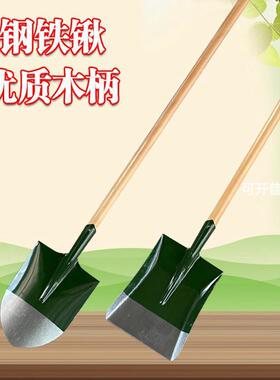 铁锹农用挖土木柄铁锨尖头方头建筑工地消防防汛抗洪铁锹绿色铲子