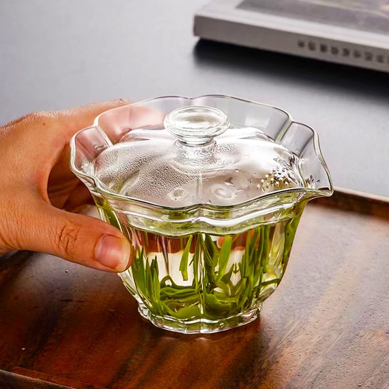 高硼硅玻璃盖碗透明玻璃带过滤孔泡茶碗用功夫茶具泡茶杯子茶具