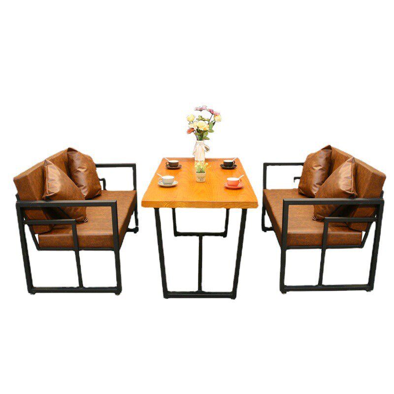 复古奶茶店桌椅单双人沙发桌子组合休闲咖啡厅铁艺三件套批发