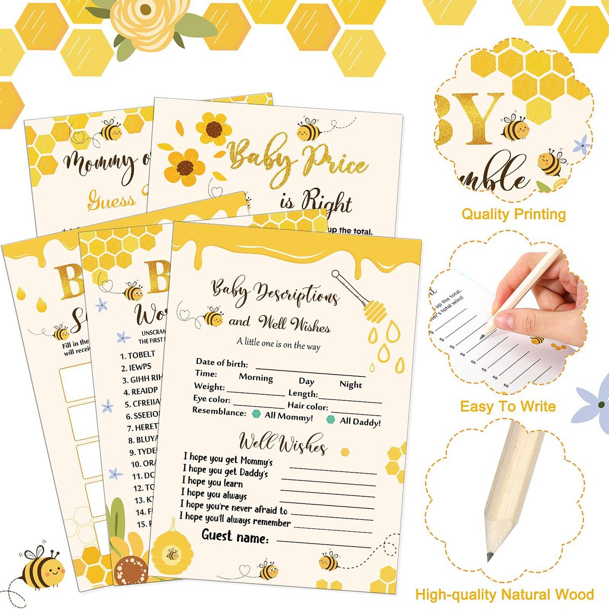 蜜蜂主题宝宝洗礼派对游戏卡mommytobee派对用品宝宝建议洗礼