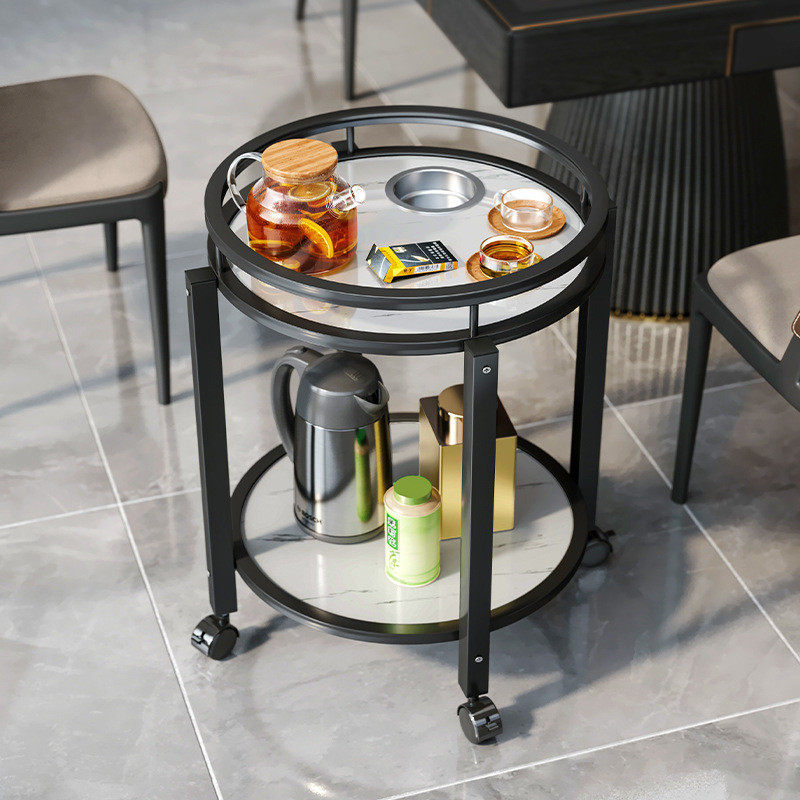 麻将桌茶几茶水架棋牌室专用烟缸茶水台双层圆形麻将桌边几小茶几