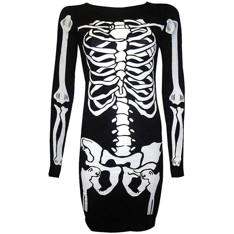 万圣节骷髅裙Plus Size Skeleton Bones Dress Halloween Costume