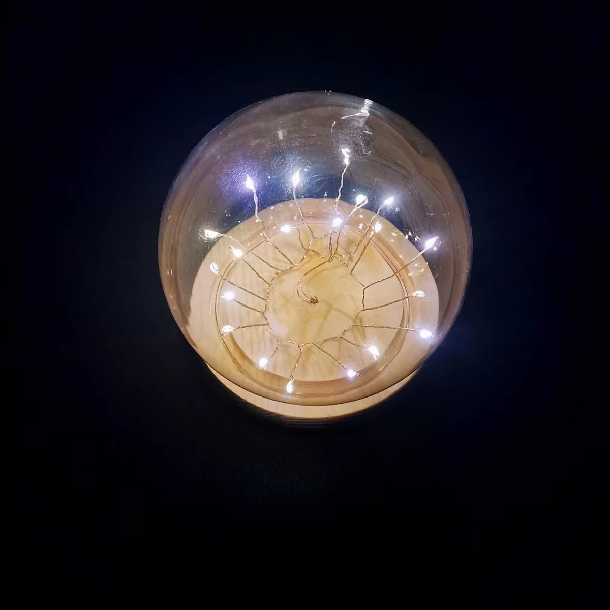 烘焙蛋糕装饰半球圆球郁金香小夜灯带灯木座diy手工软木塞玻璃罩