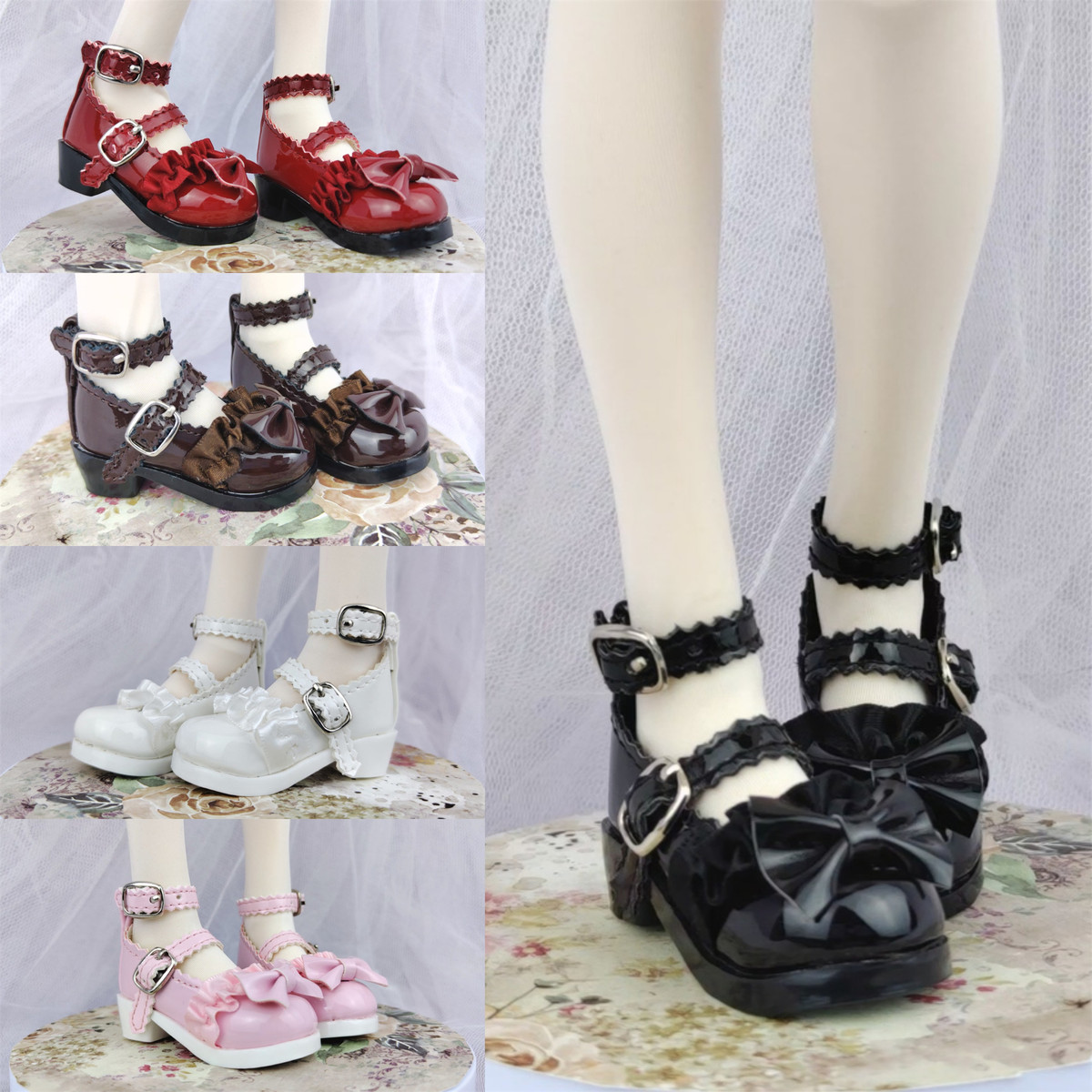 bjd/MSD/myou3分4分娃娃鞋子熊妹兔豆豆蝴蝶结洛丽塔皮鞋1/4 1/3