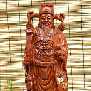 花梨木财神爷玄雕刻摆件摆饰家居客厅木雕光装饰工艺品工艺摆件