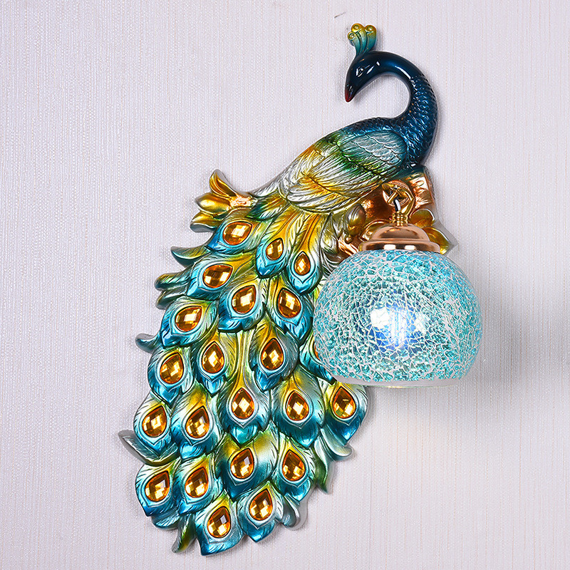 北欧彩色孔雀壁灯壁饰批发创意客厅背景墙走廊壁挂装饰品灯具