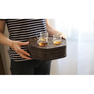 厂家直销水果日式竹编收纳盒家用六角形复古带盖茶具整理筐纯手工