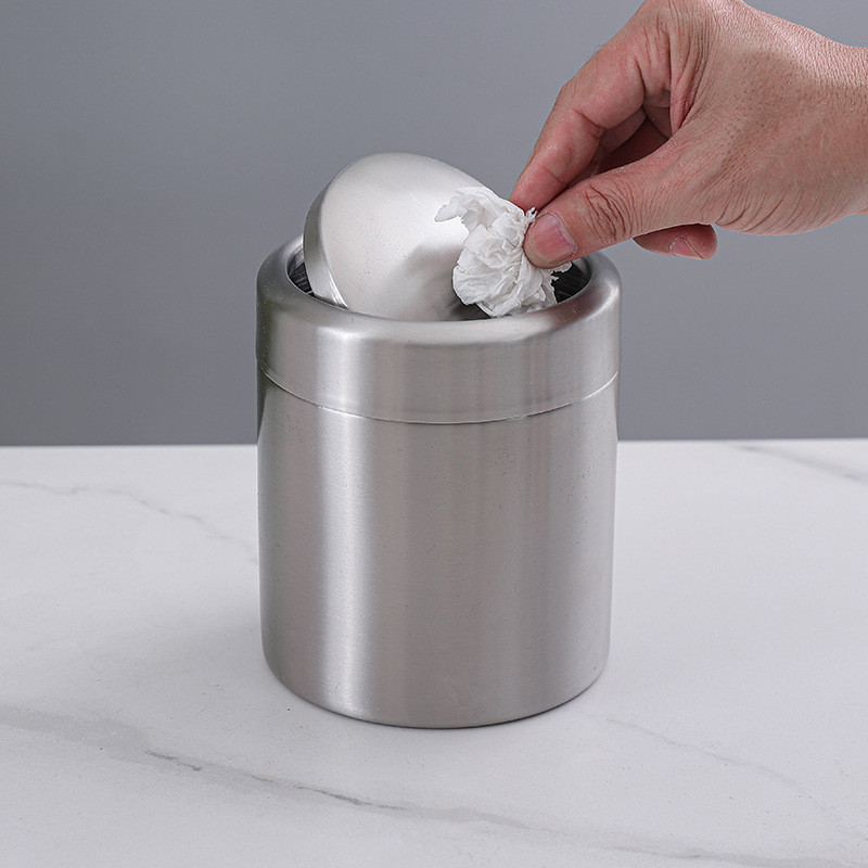 mini垃圾桶304不锈钢带盖台面咖啡吧台浴室金属小型垃圾箱办公桌