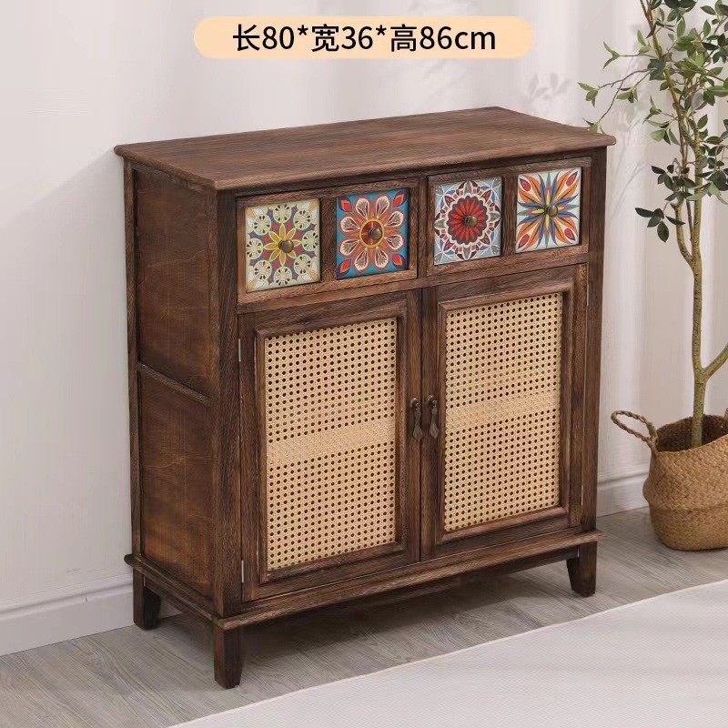 fnn1批发美式餐边柜复古藤编实木储物柜客厅靠墙收纳柜带门家用斗,住宅家具,餐边柜,淘宝优惠券,粉丝福利购,淘宝优惠卷