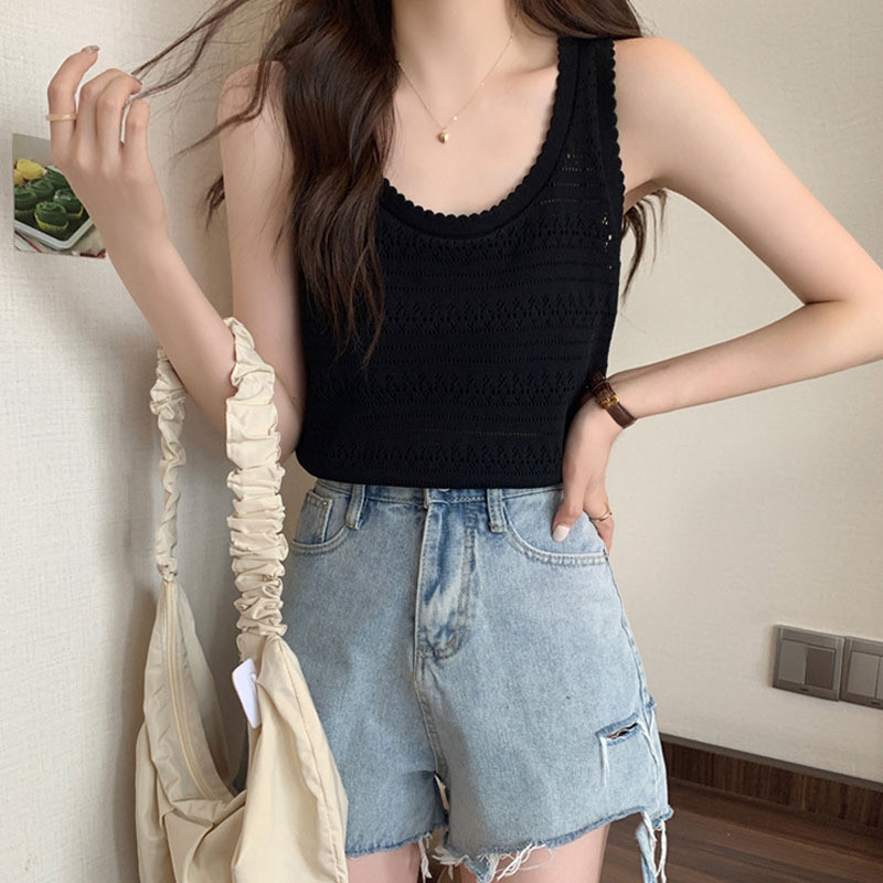 吊带背心女夏季西装内搭冰丝外穿大码打底衫针织镂空无袖上衣胖mm