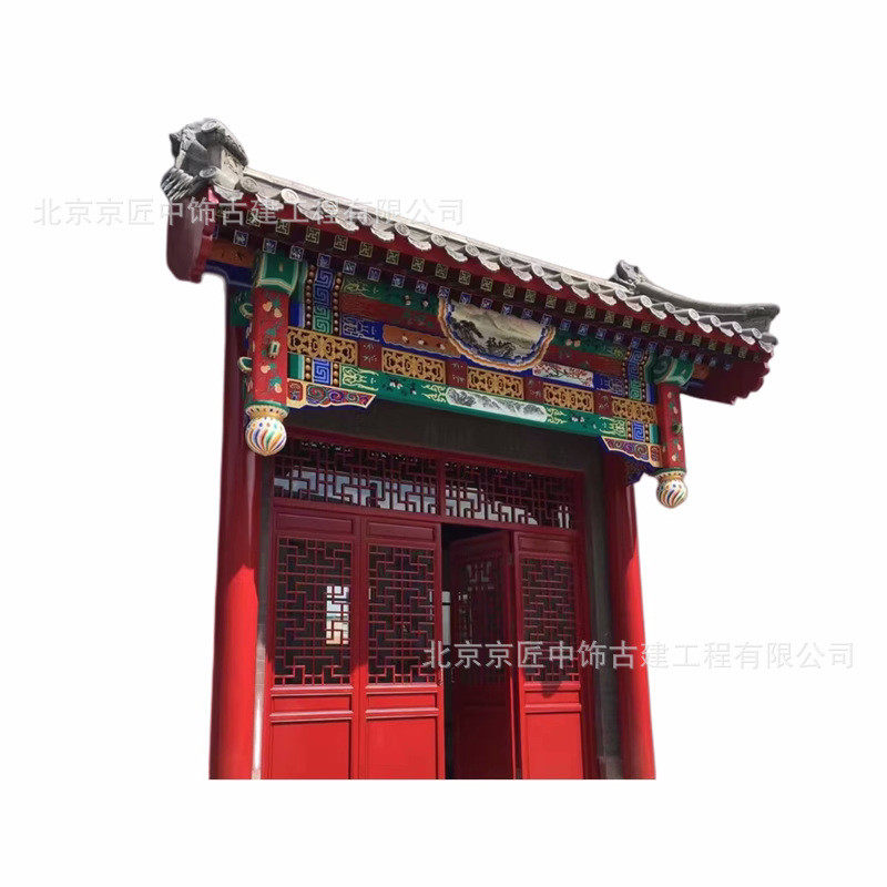 中式仿古实木屋檐门头斗拱房檐飞檐长廊垂花门门楼四合院古建茶楼