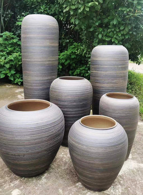 景德镇陶瓷器花瓶落地花瓶现代简约干花客厅插花装饰摆件复古粗陶