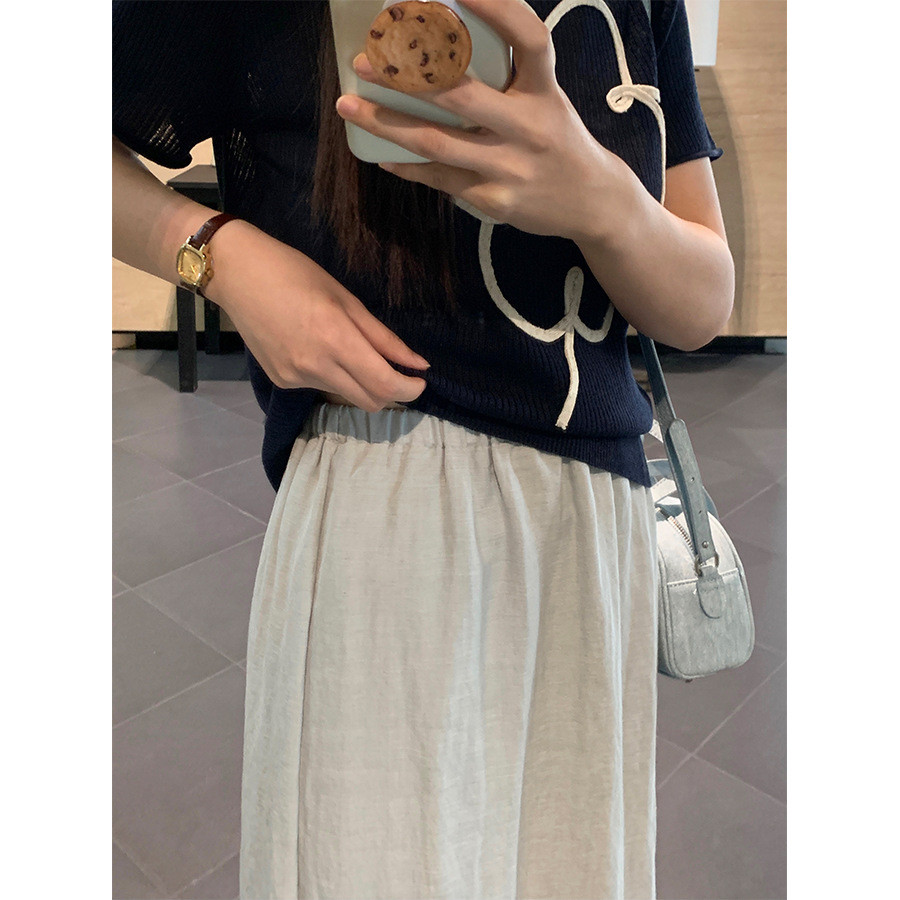 黄峥简约A字松紧腰半身裙女2024夏韩版高腰直筒中长款裙142QH437