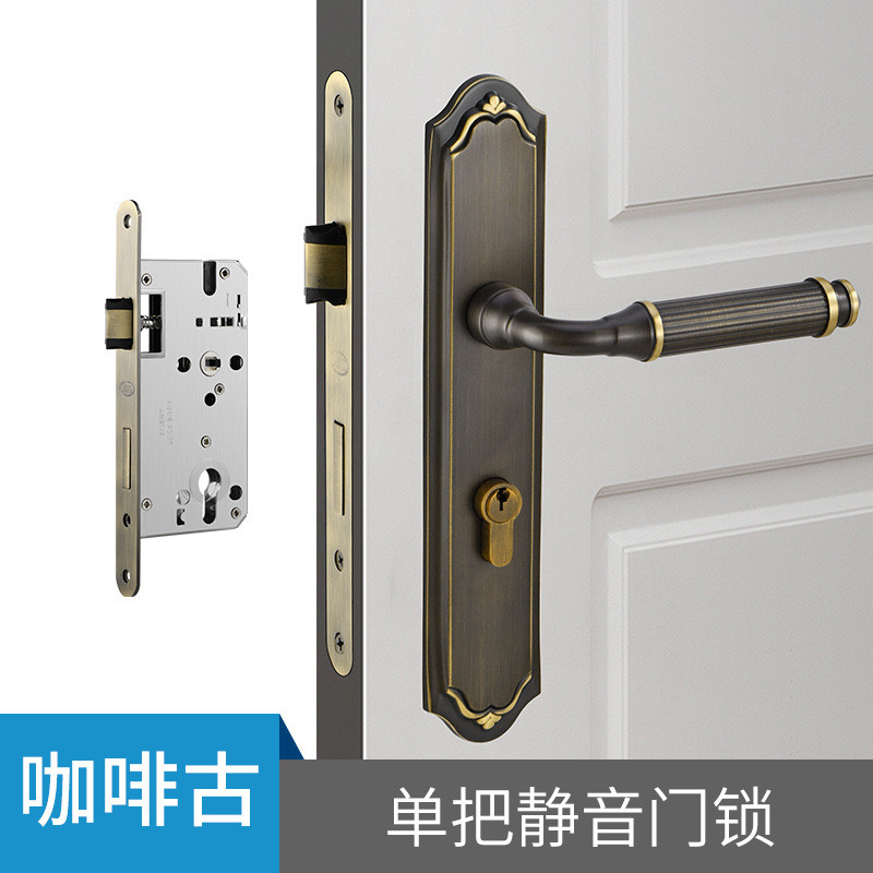 l!卧室轻法式风复中古静音金色黄铜房门全铜门锁锁轻奢双开门
