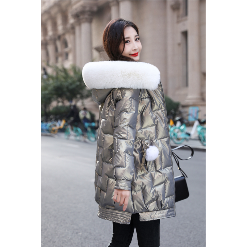 羽绒棉服女中长款2022年新款韩版亮面免洗棉衣修身加厚保暖小棉袄