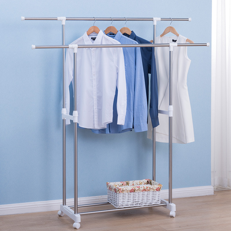 友利特YLT-0323A 批发不锈钢双杆伸缩晾衣架落地室内阳台挂衣架子