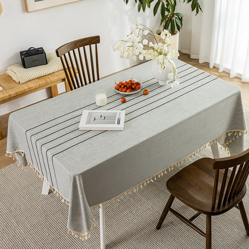 北欧条纹棉麻茶几桌布罩2021新款长方形高级感布艺轻奢风客厅卧室