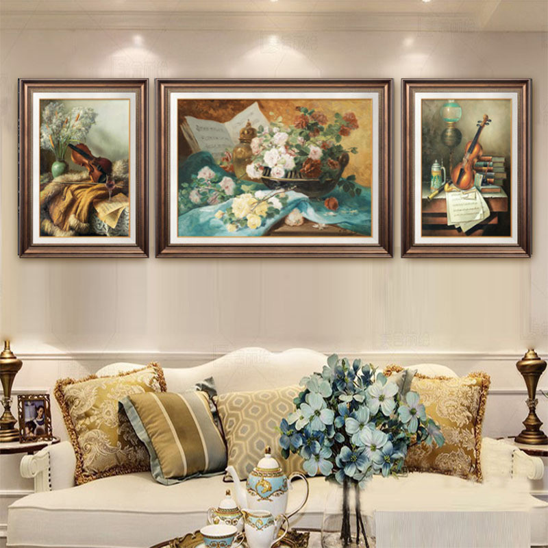 美式欧式客厅沙发背景墙装饰画玄现代挂画壁画简欧关有框三联画鹿