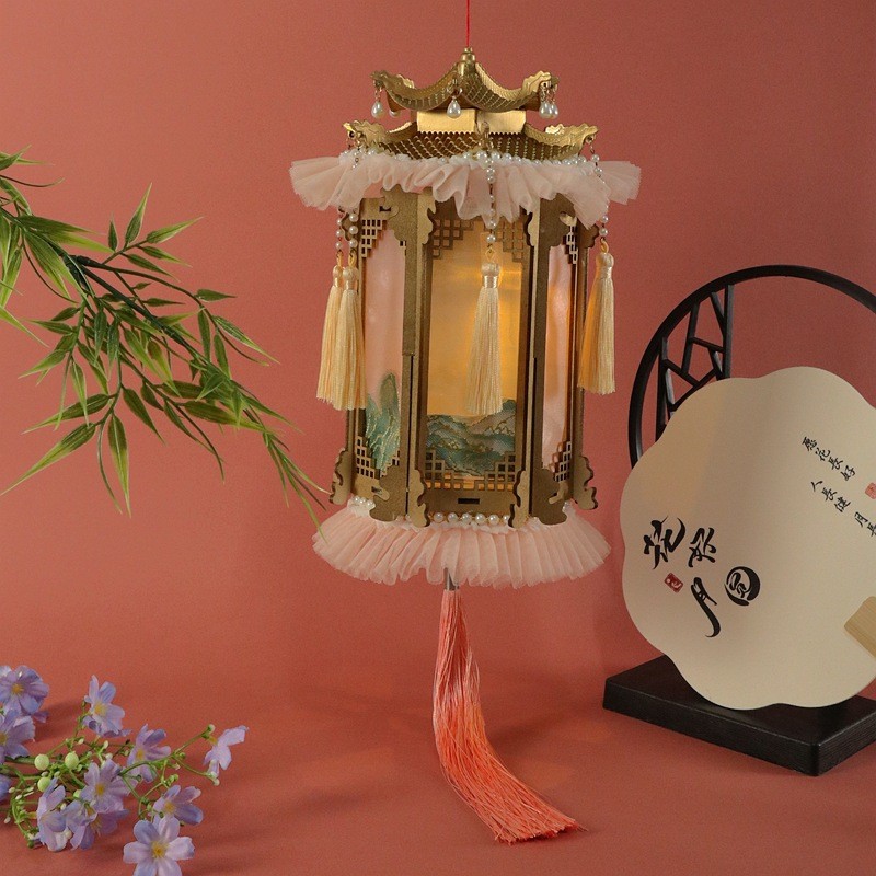 新款中式古典手工制作六角宫灯千里灯笼发光手提江山古风拍摄道具