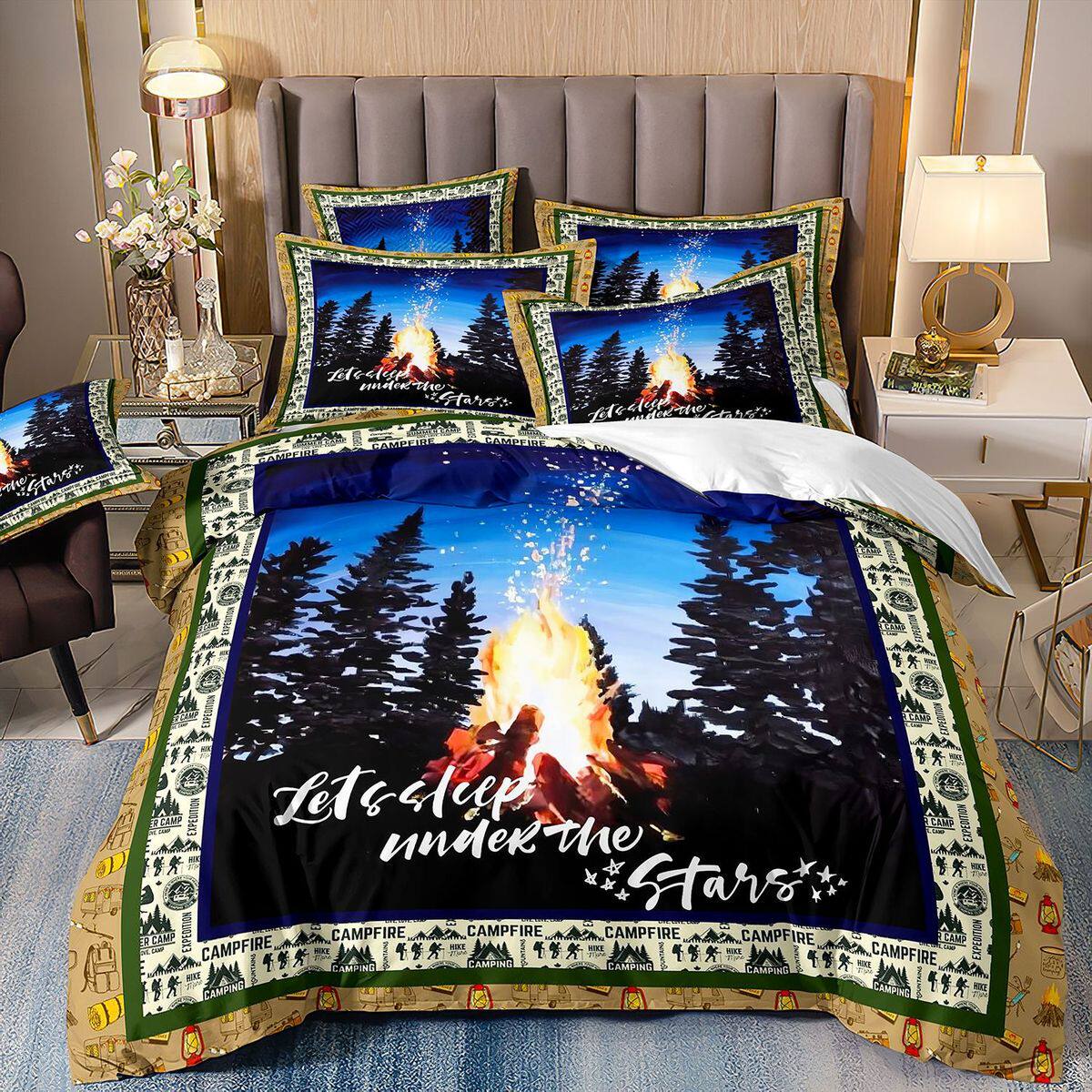 风景三件套外贸3d被套露营帐篷旅行车camping床上用品