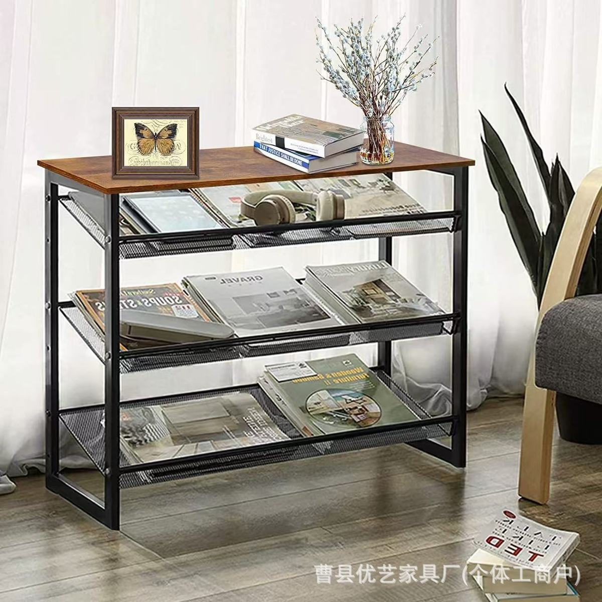 四层铁木结合鞋架入户玄关门后置物架网状家居收纳架木质金属鞋架