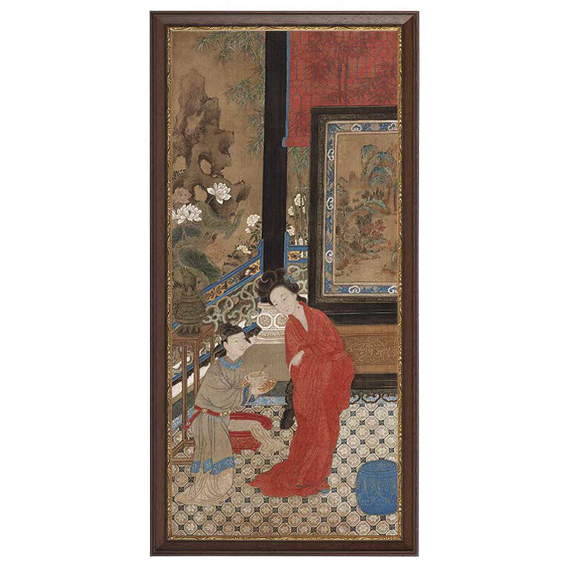 贵妃出浴图法式新中式仕女图国潮书房实木挂画复古餐厅卧室装饰画