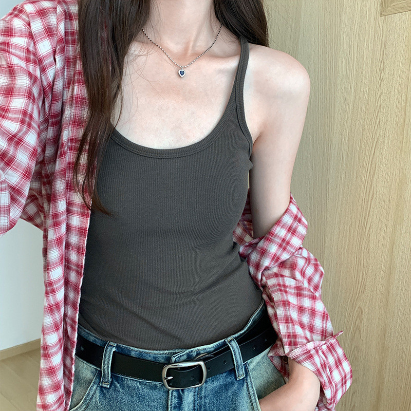 百搭外穿辣妹吊带背心女夏季2025新款女装修身U领无袖设计感上衣